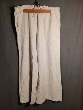 H&M Divided Wide Leg Pants Women’s Large Khaki Linen Blend Lagenlook